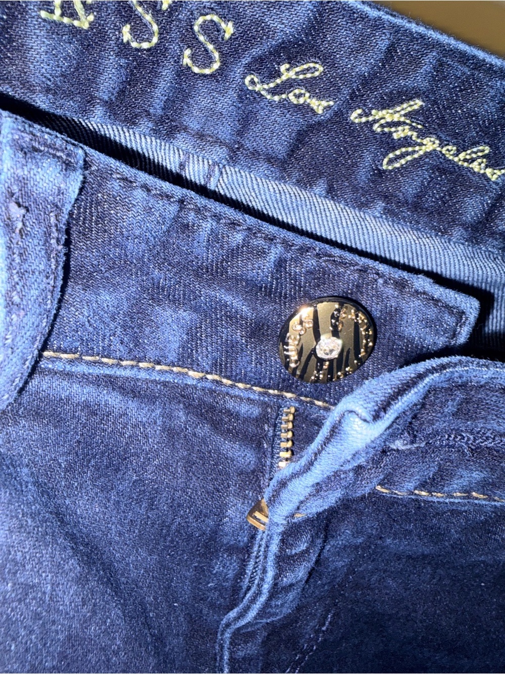 GUESS Women's Dark Blue Stretch Jeggings with Branded Button